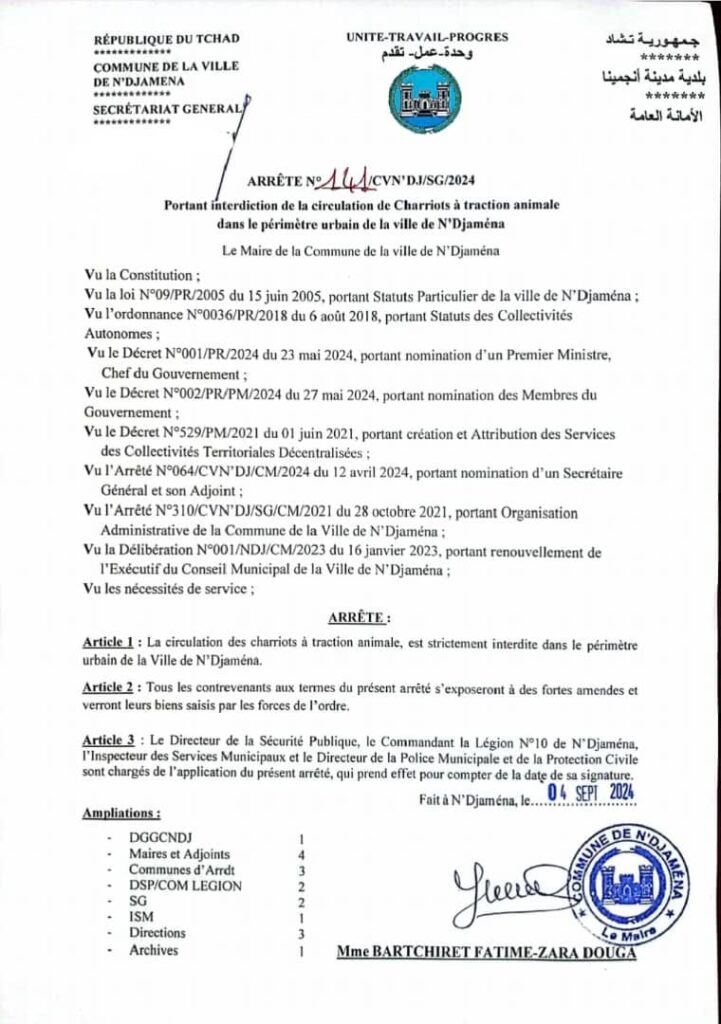 Interdiction des chariots à traction animale à N'Djamena : Une mesure pour la sécurité routière